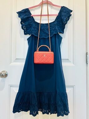 Cotton Blends Beautiful Navy Eyelet Ruffle Sundress with Pockets!